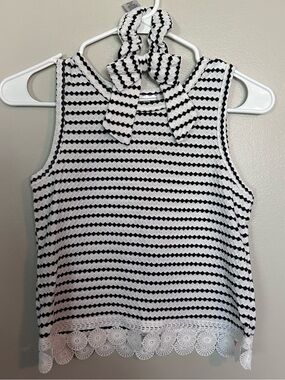 5 for $20! Black & White Striped Tie-Neck Tank with Lace Hem